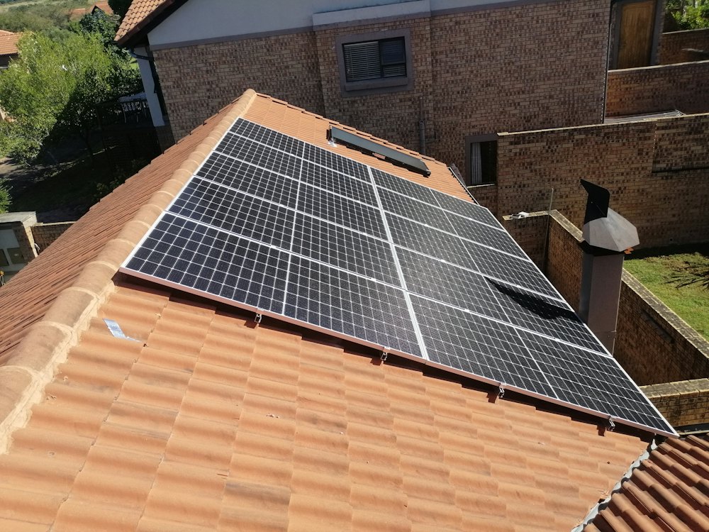 On-grid solar panels installed on a tiled residential roof